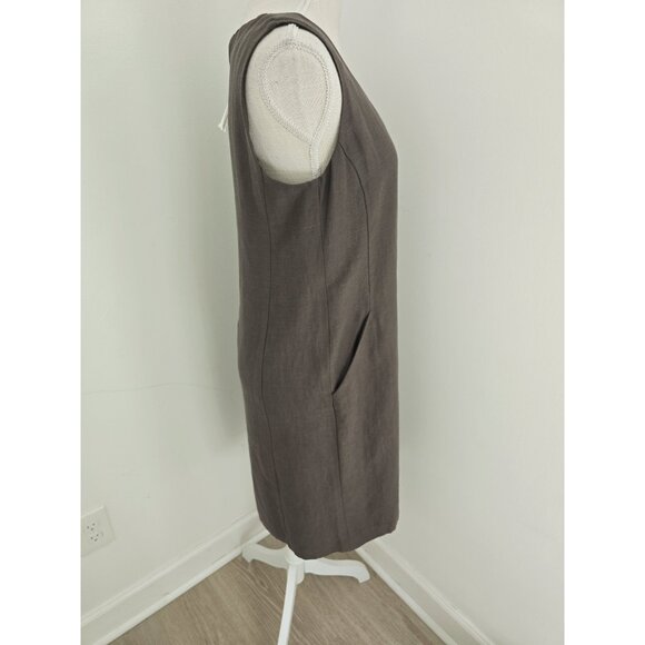 Eileen Fisher Linen Tencel Sleeveless Brown Drapey Scoop Shift Dress S Small - Picture 5 of 13